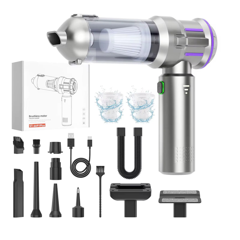 Cordless Handheld Car Vacuum Cleaner – Wet & Dry Suction, Blower & Brushless Motor